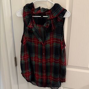 J. Crew Red and Black Plaid Ruffle Blouse
